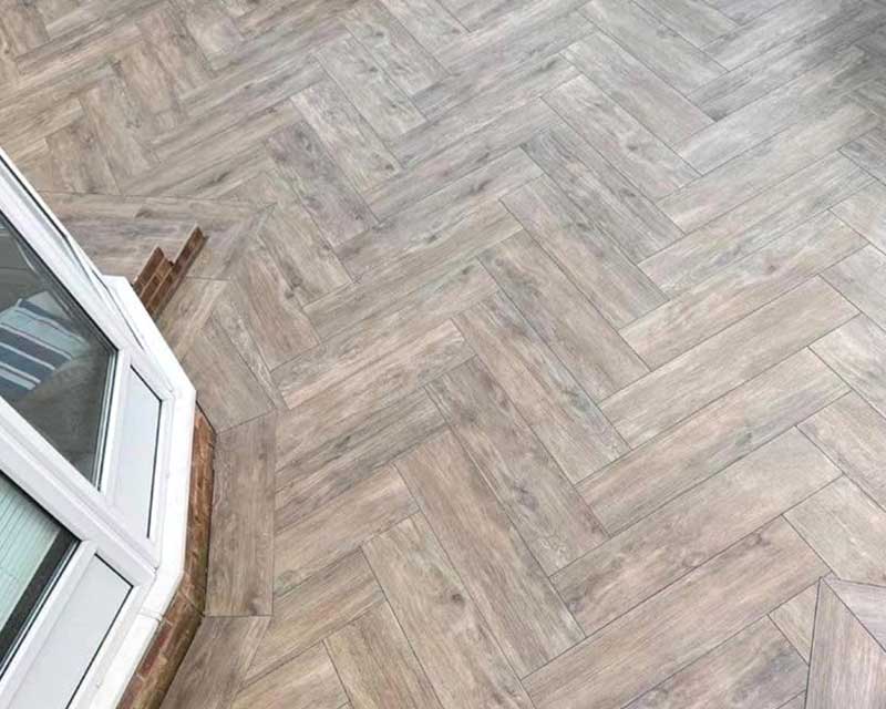 herringbone porcelain patio